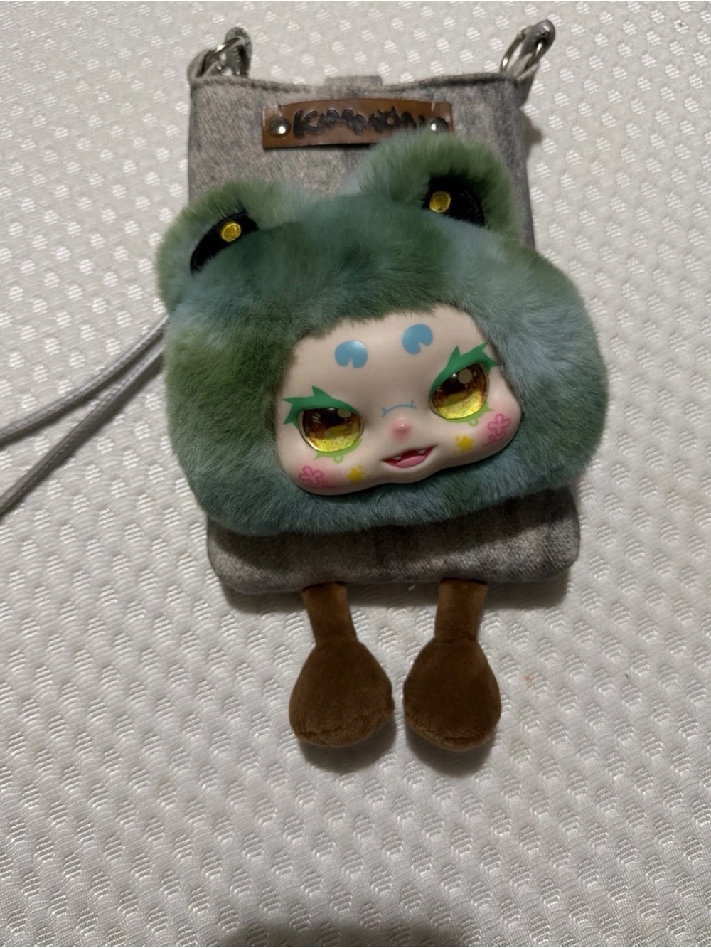 Cute Green Plush Frog Face Kids Crossbody Bag by